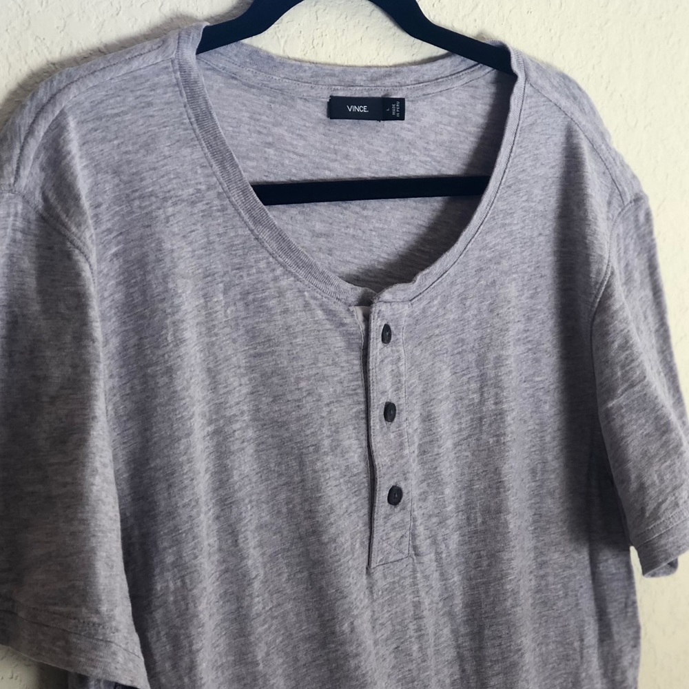 Vince Gray Cotton Short Sleeve Henley